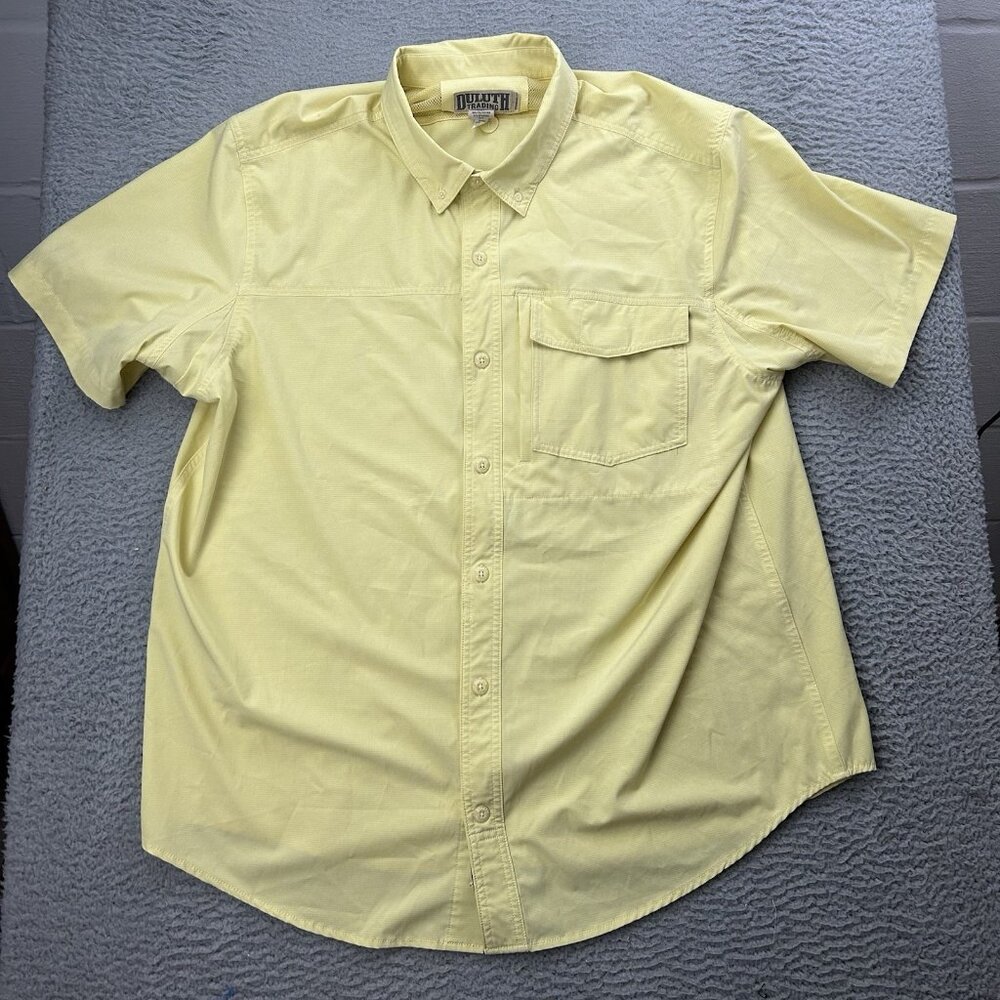 Duluth Trading Sol Survivor Yellow Short Sleeve Mens Button Up Shirt Size XL